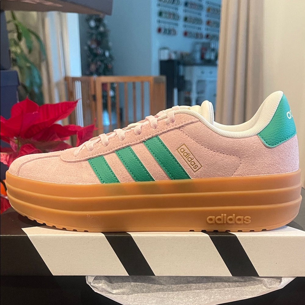 Adidas Women's Pink and Green Platform Sneakers
